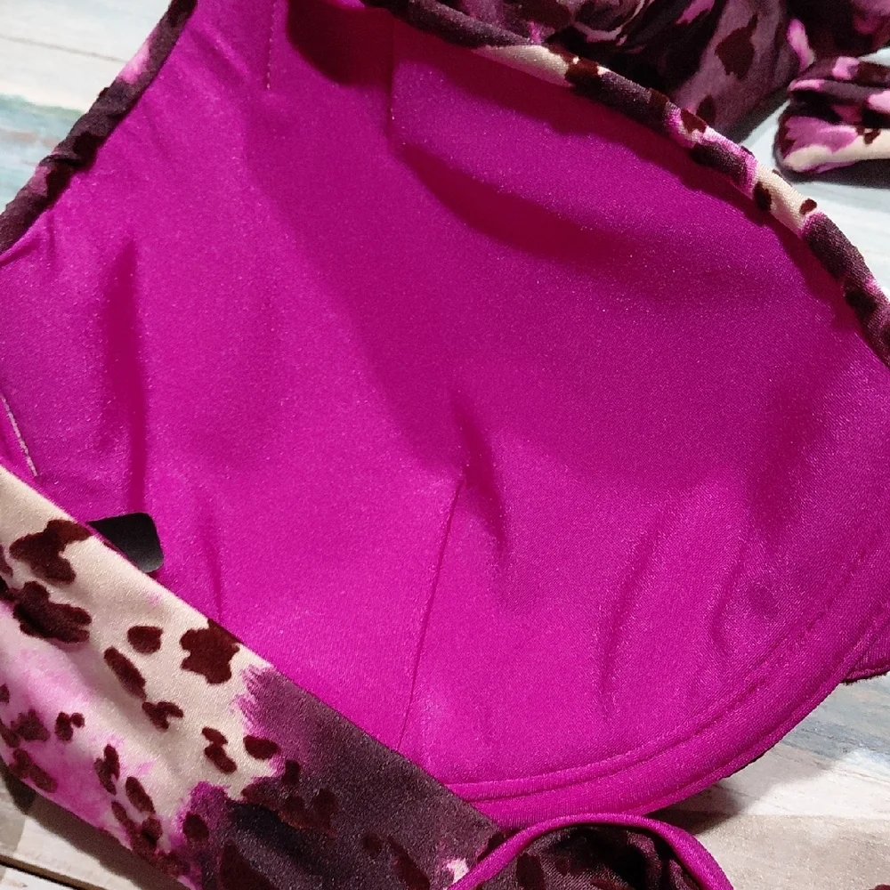 a.ch’e Y2K Leopard Print Halter Bikini Top Pink Black 32E 34DD 36D 38C